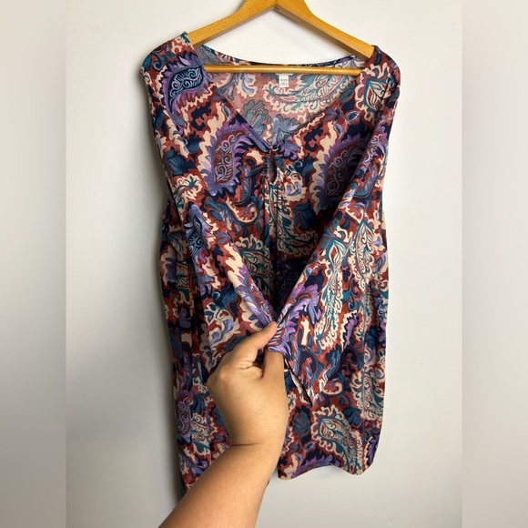 Cato Paisley Novelty Print Plus Size 18-20W Blouse Fall Liquid Fabric Flowy Boho - Picture 4 of 10